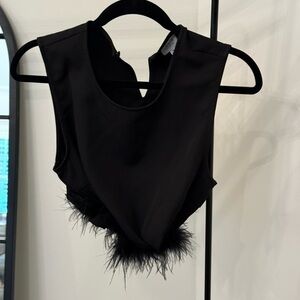 Black Feather Trim Crop Top